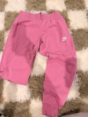 Nike Youth Pink Jogger Sweatpants with White Swoosh